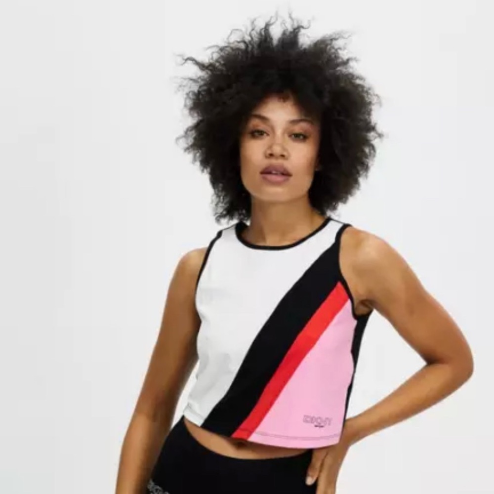 DKNY Colorblocked Crop Top Hibiscus- Color: BubbleGum, Size: XL